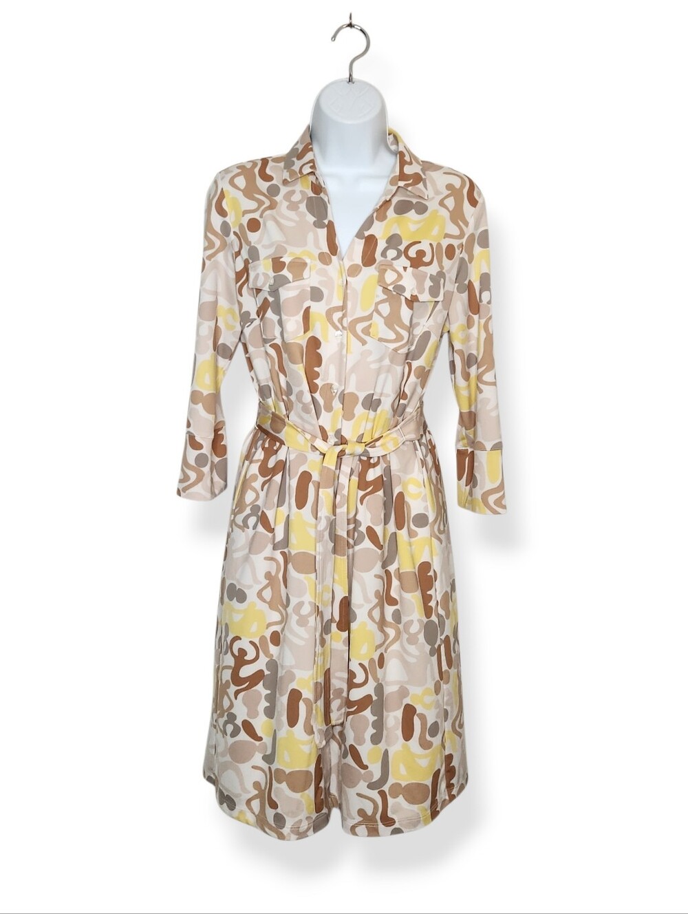 J. McLaughlin Brynn Printed Belted Shirtdress Yellow Tan Women's Size Medium